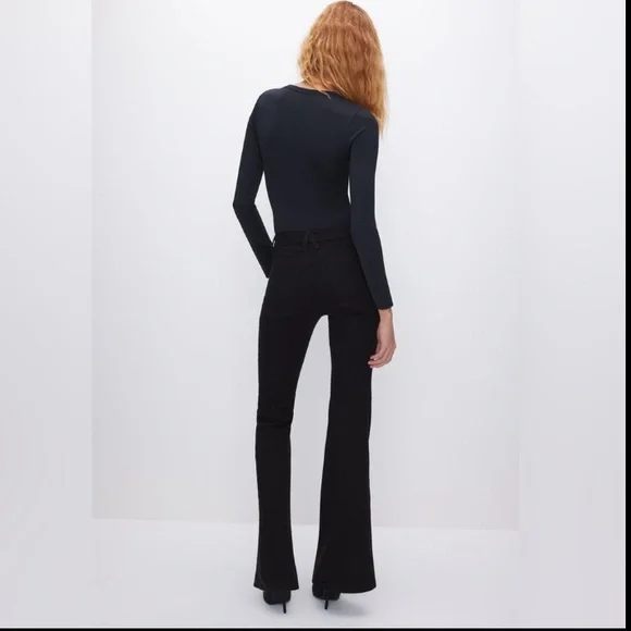 Good American Good Leg Flare Tummy Tech Jeans Size 25 Black - Picture 6 of 15